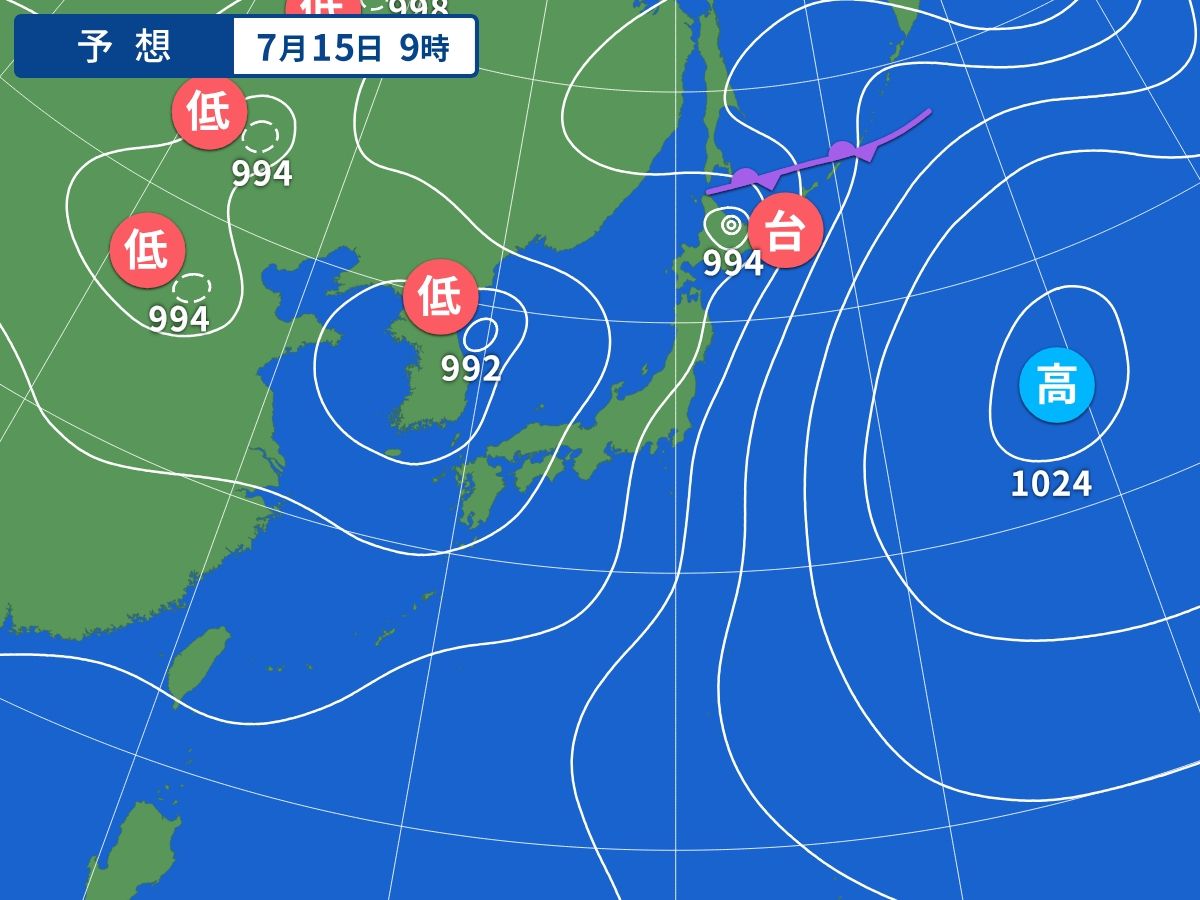予想天気図(7月15日09時)