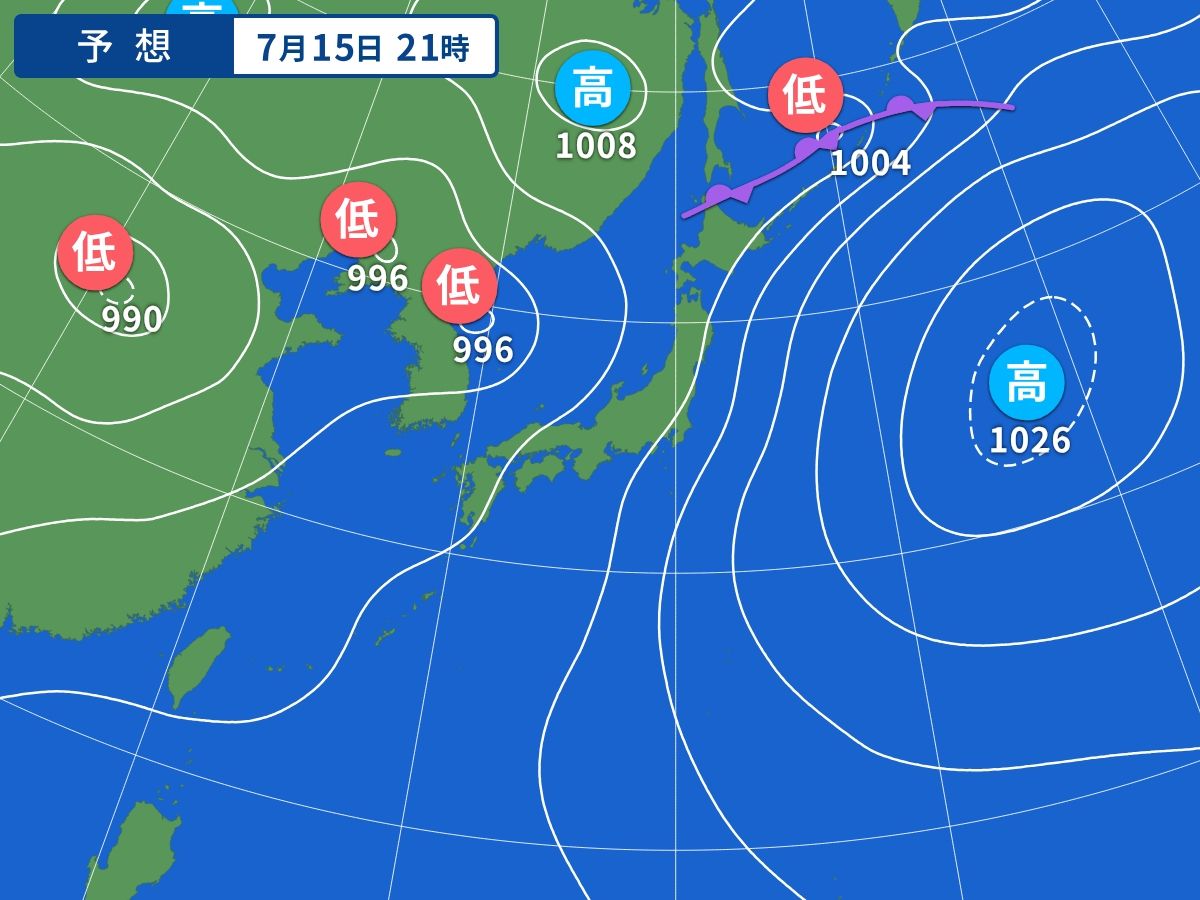 予想天気図(7月15日21時)