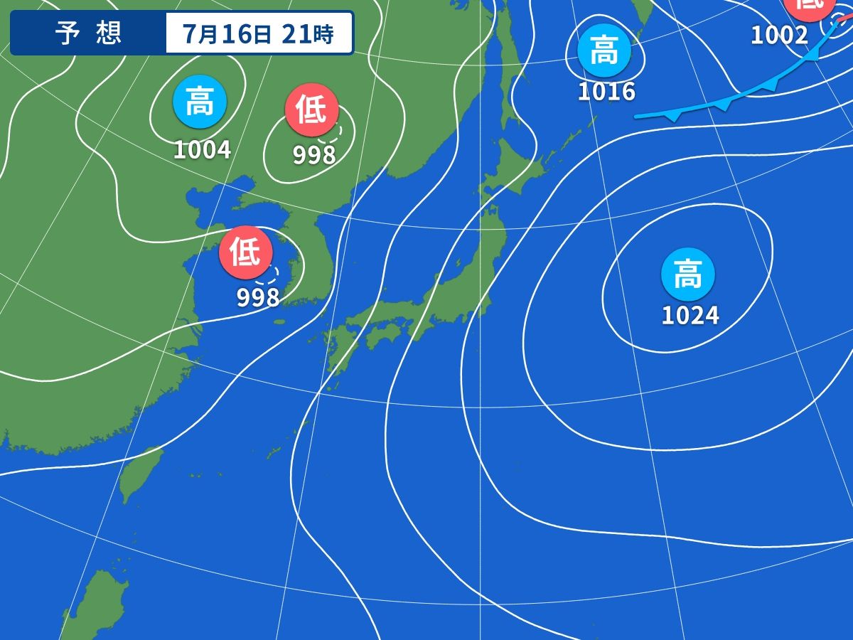 予想天気図(7月16日21時)