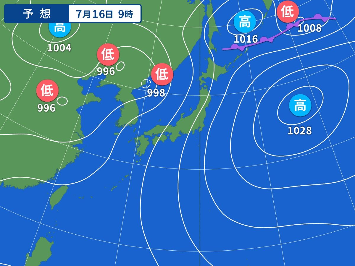 予想天気図(7月16日09時)