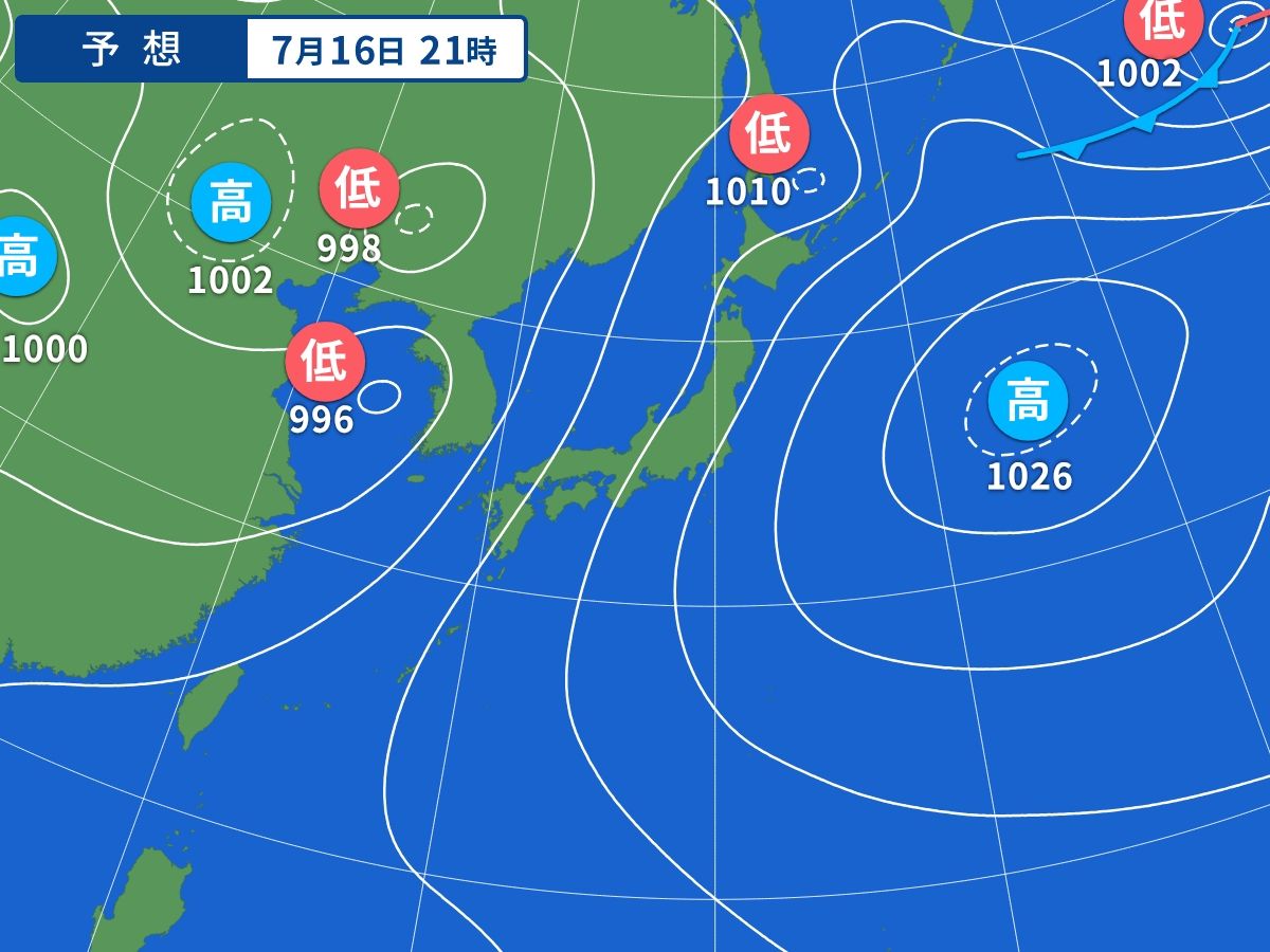 予想天気図(7月16日21時)
