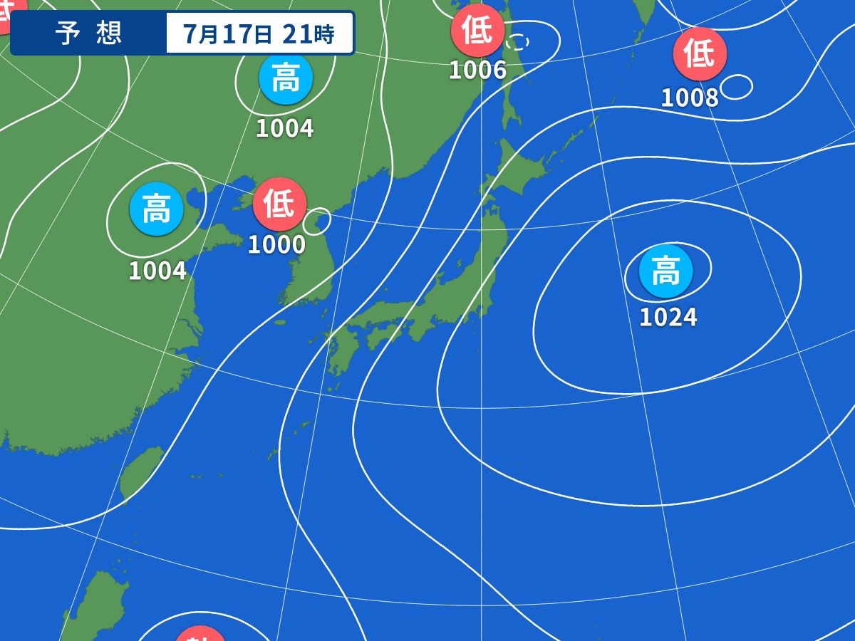 予想天気図(7月17日21時)