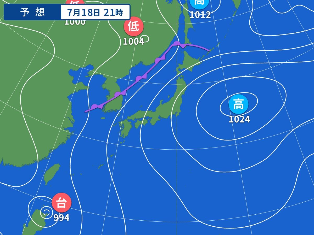 予想天気図(7月18日21時)