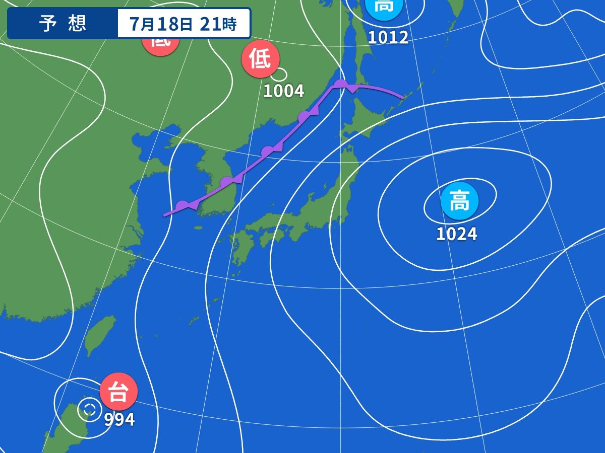 予想天気図(7月18日21時)