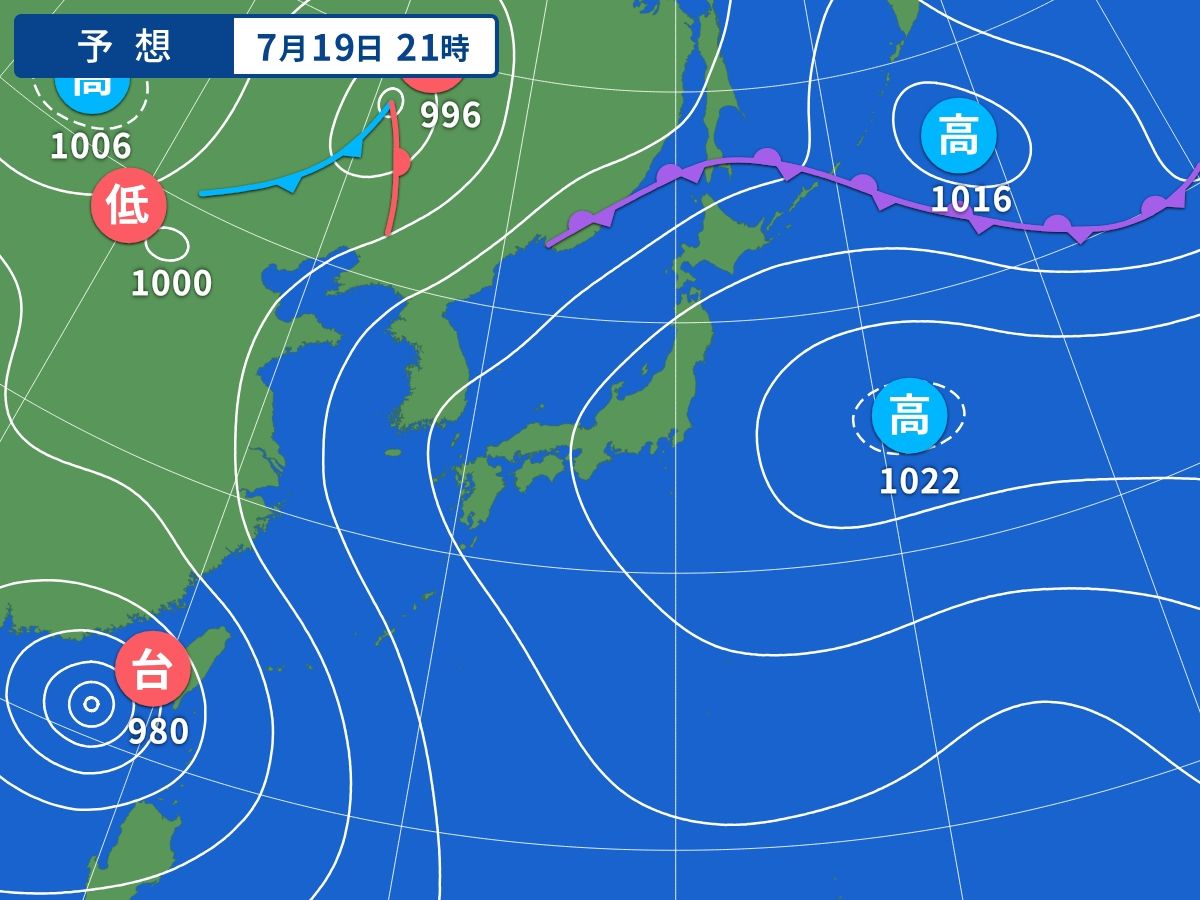 予想天気図（7月19日21時）