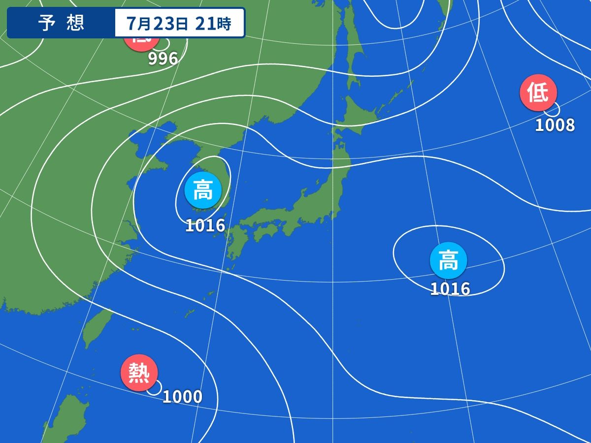 予想天気図(7月23日21時)