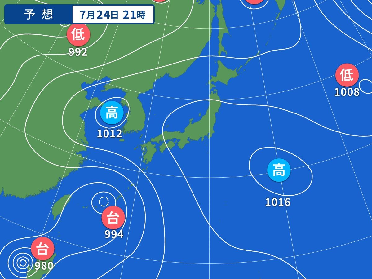予想天気図(7月24日21時)