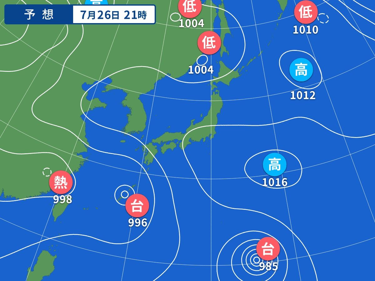 予想天気図(7月26日21時)