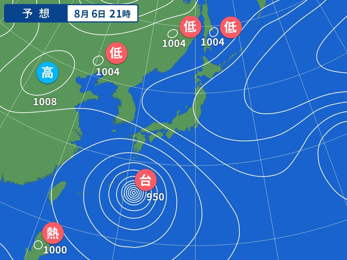 予想天気図（8月6日21時）