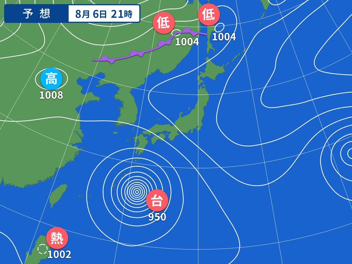 予想天気図（8月6日21時）