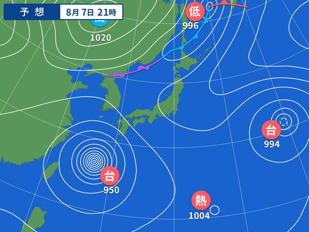 予想天気図（8月7日21時）
