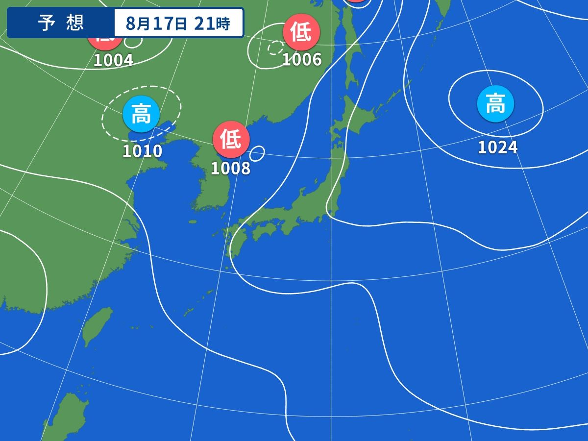予想天気図（8月17日21時）