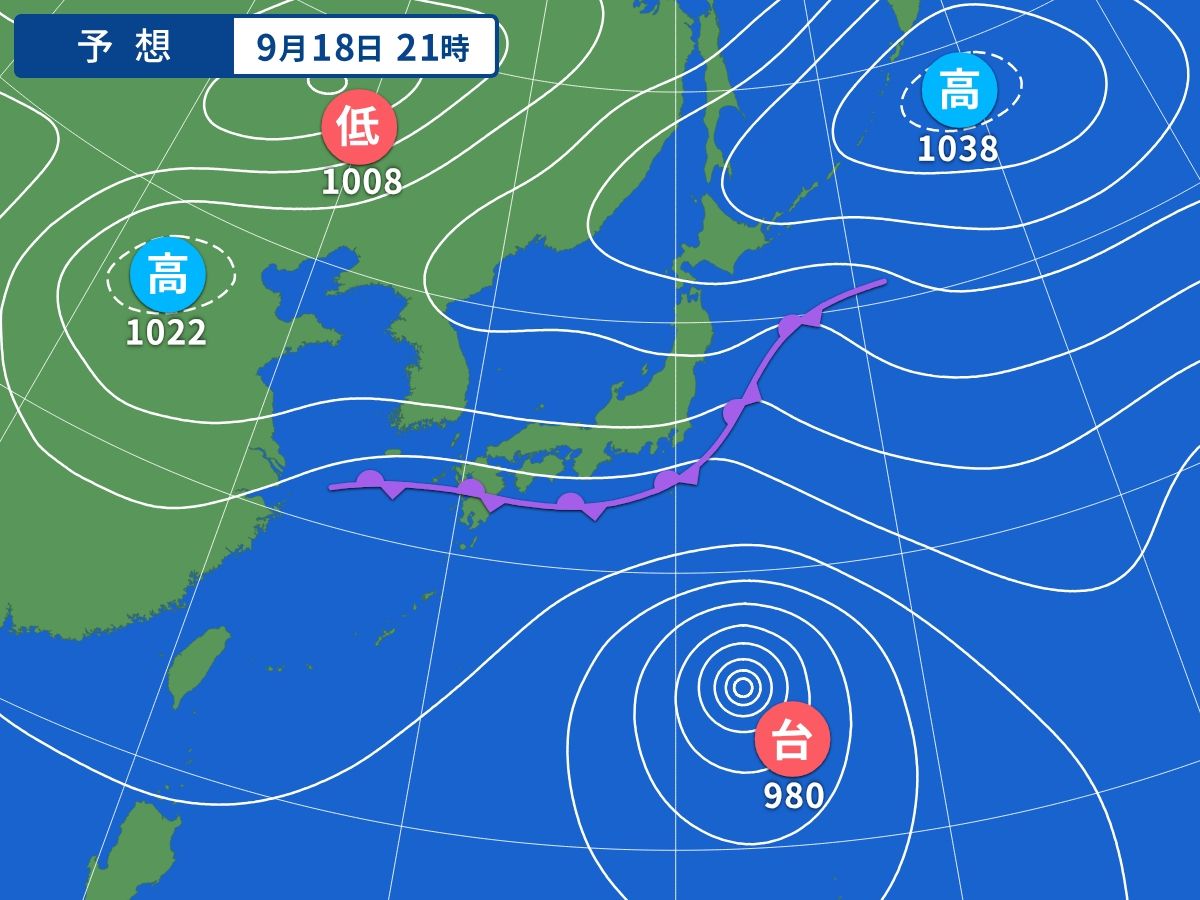 予想天気図（9月18日21時）