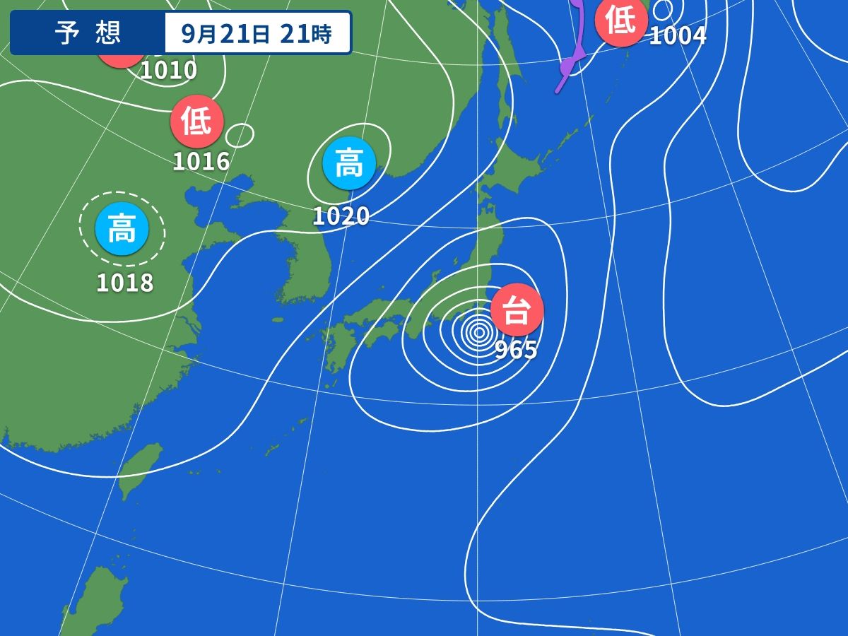 予想天気図（9月21日21時）