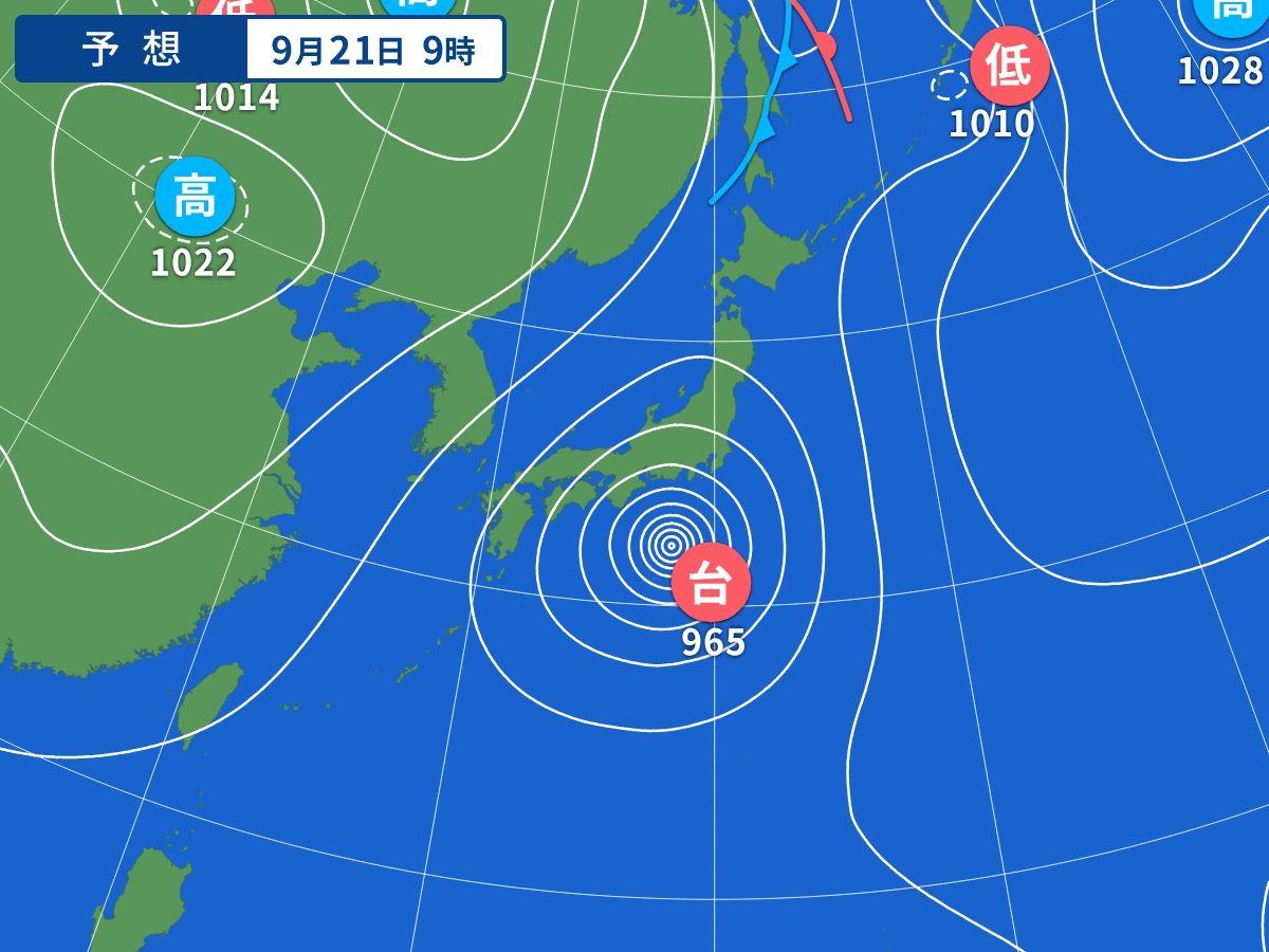 予想天気図（9月21日09時）
