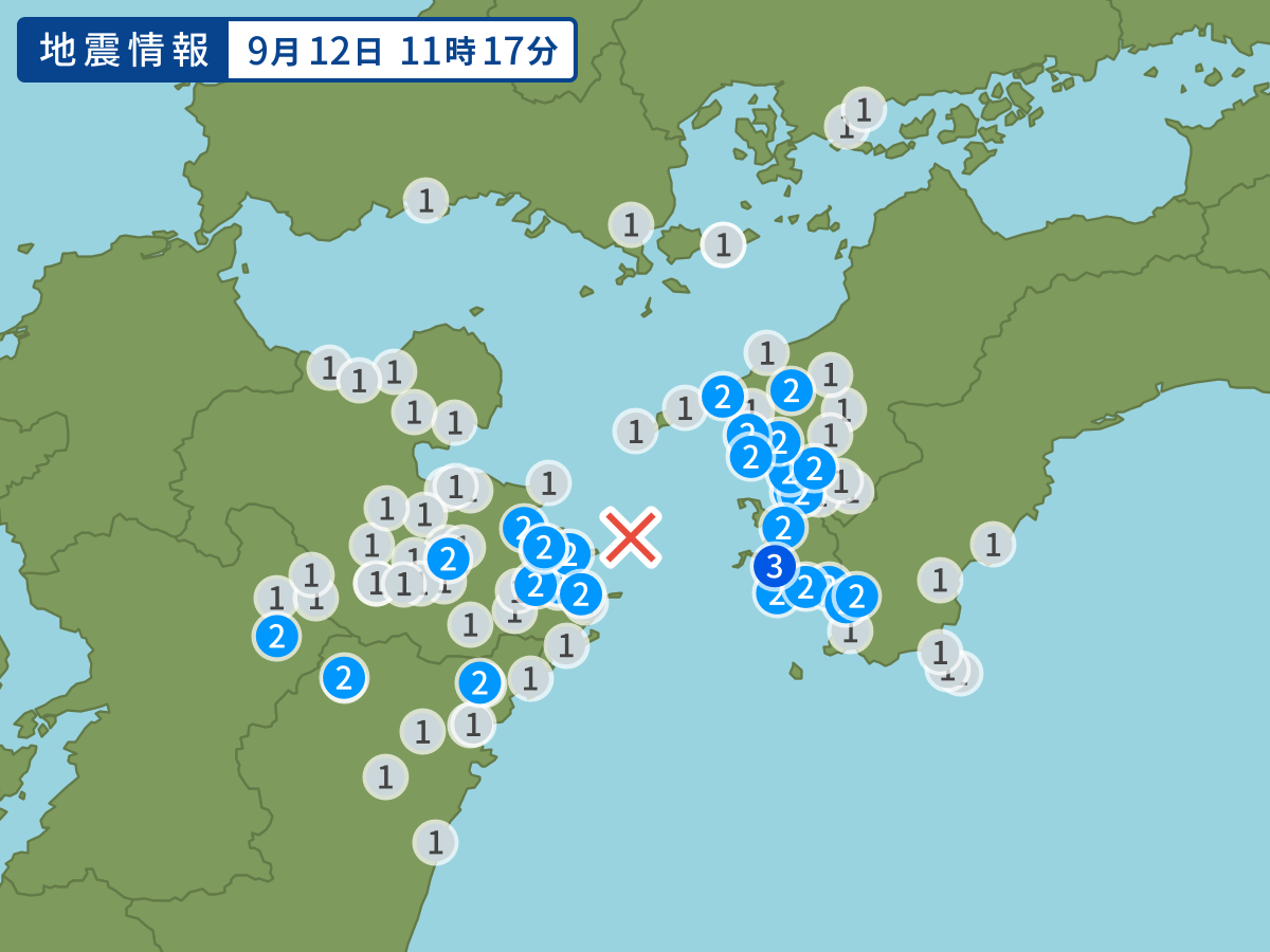 地震情報 21年9月12日 11時17分ごろ発生 Yahoo 天気 災害