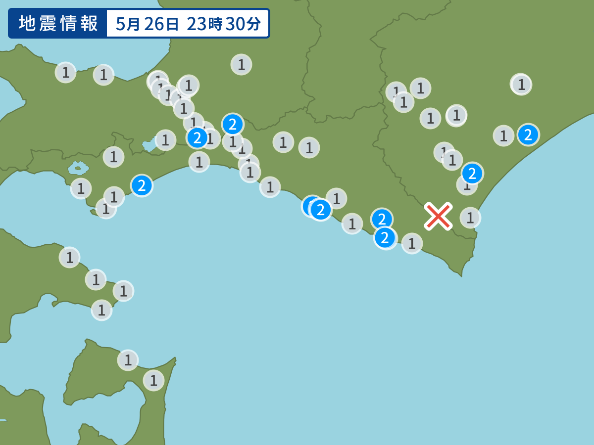 地震情報（2025年5月26日）最大震度2｜震源地：十勝地方南部